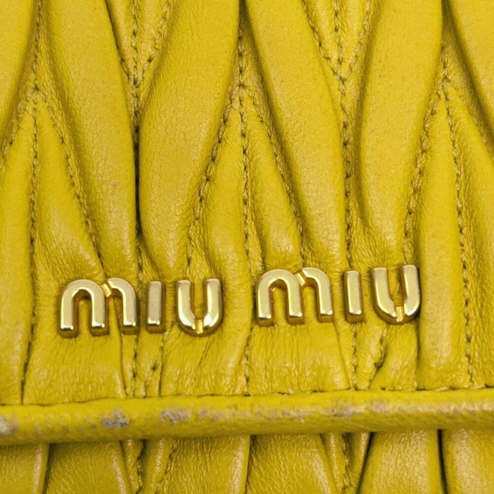 Miu Miu Wallet Matelasse Flap Long Wallet Calfskin Mustard Yellow No Returns - Picture 2 of 16